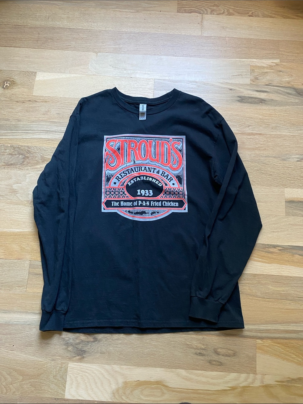 Gildan Black Long-Sleeve Shirt with Red & White Stroud's Logo